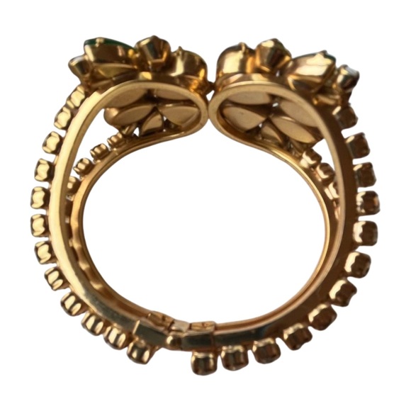 Vintage 1950's Yellow and Green Rhinestone Clamper Bracelet and Earrings - Picture 4 of 9